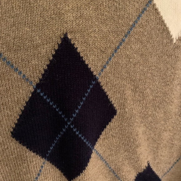 Tan, navy and cream color argyle style sweater. - Picture 4 of 5